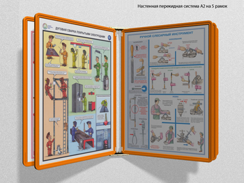 Настенная перекидная система а2 на 5 рамок (оранжевая) - Перекидные системы для плакатов, карманы и рамки - Настенные перекидные системы - Магазин охраны труда ИЗО Стиль
